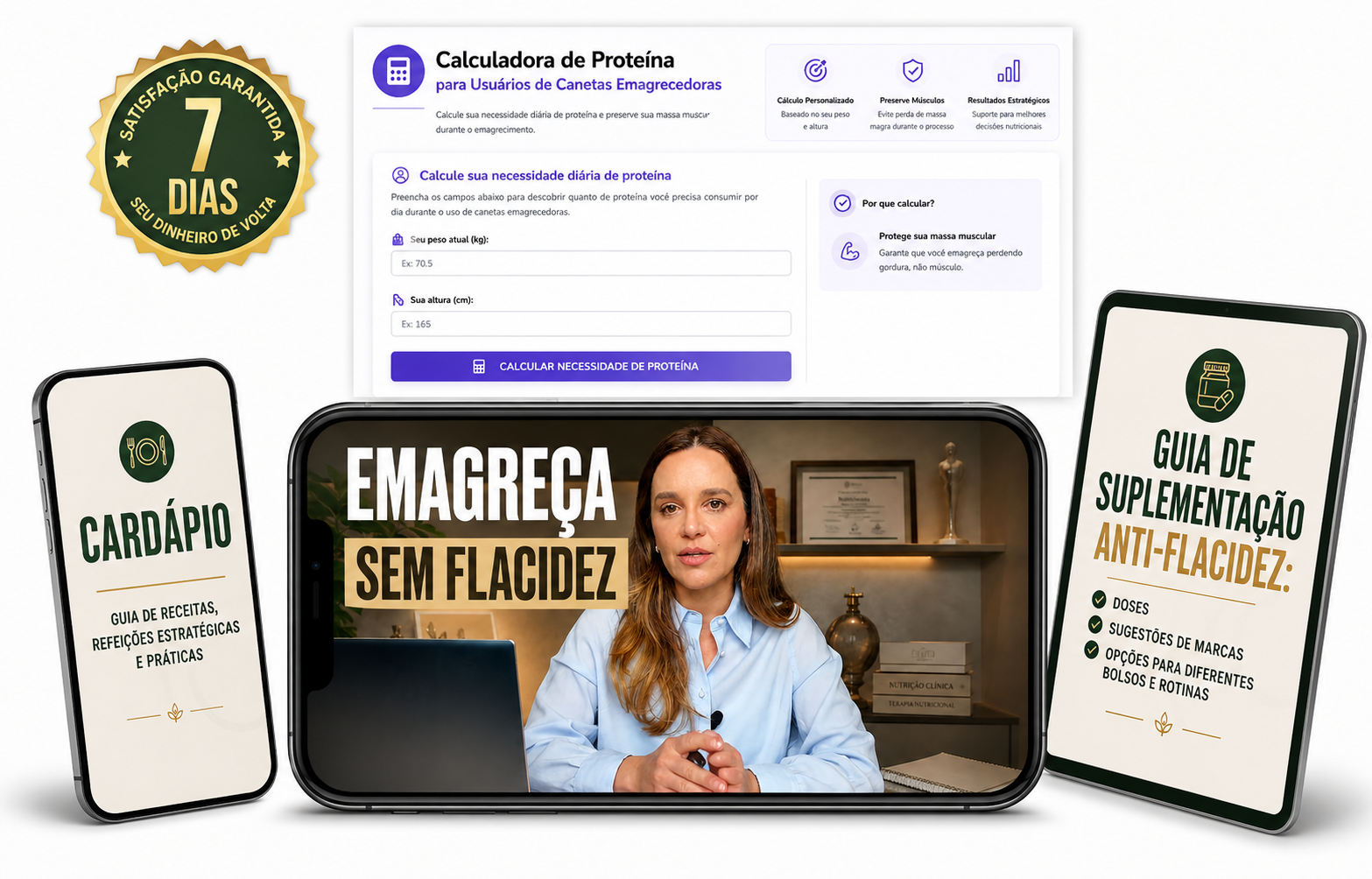 Protocolo Caneta sem Flacidez, calculadora, cardápio, guia de suplementação e suporte